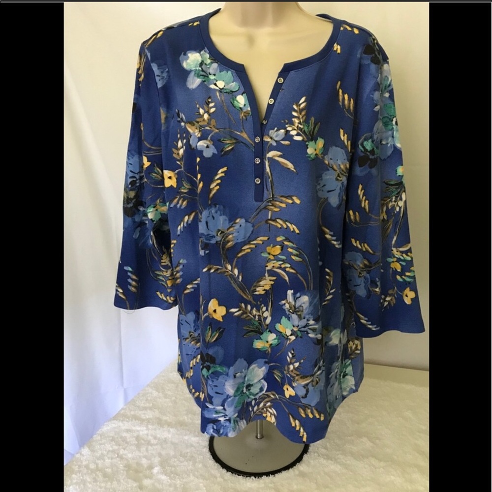 NWT KAREN SCOTT BRIGHT BLUE FLORAL SHIRT SIZE 1X